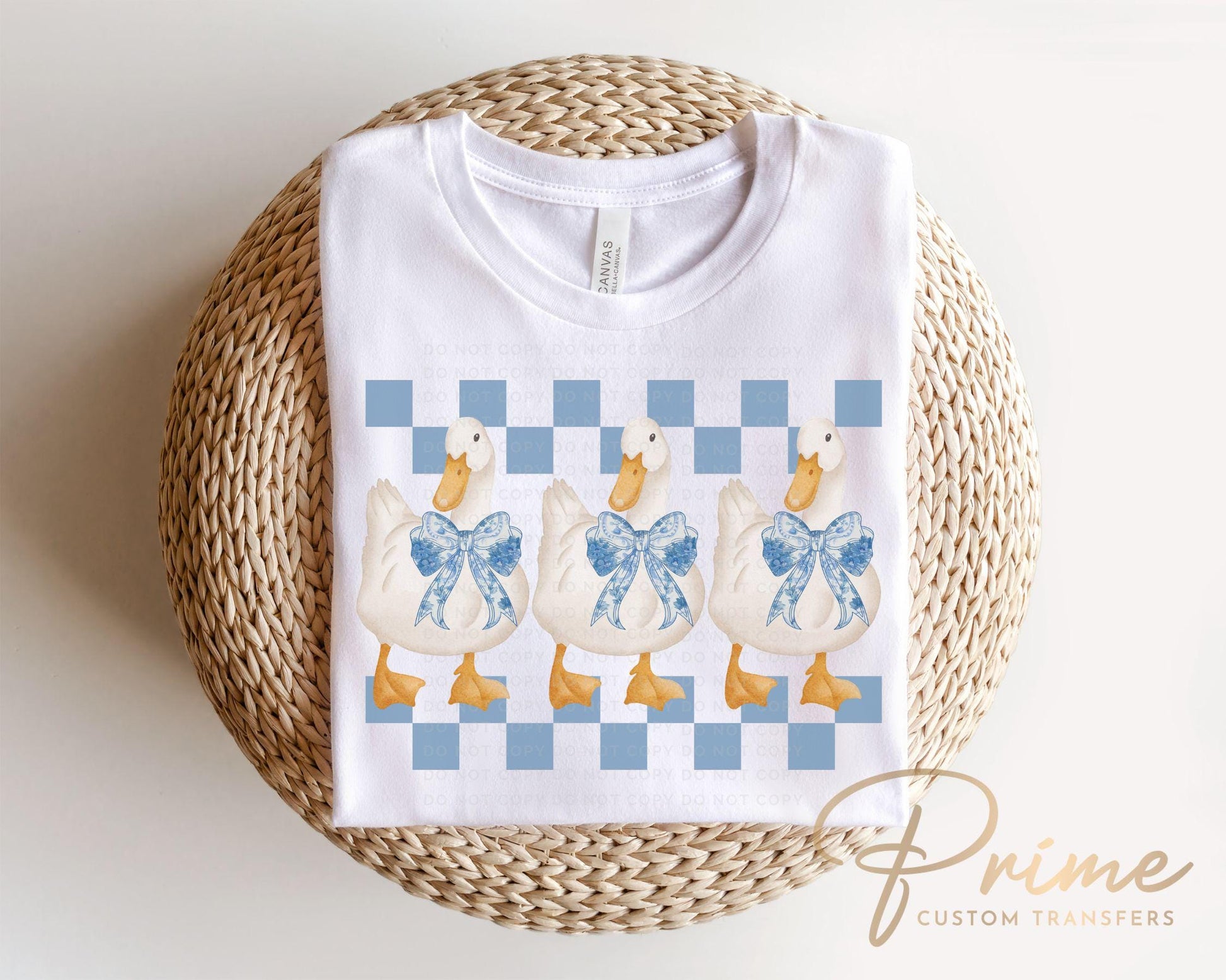 Coquette Goose DTF Transfer, Ready to Press, T-shirt Transfer, Heat Transfer, Direct to Film, Cold Peel, Trendy, Checkered Blue Toile Geese