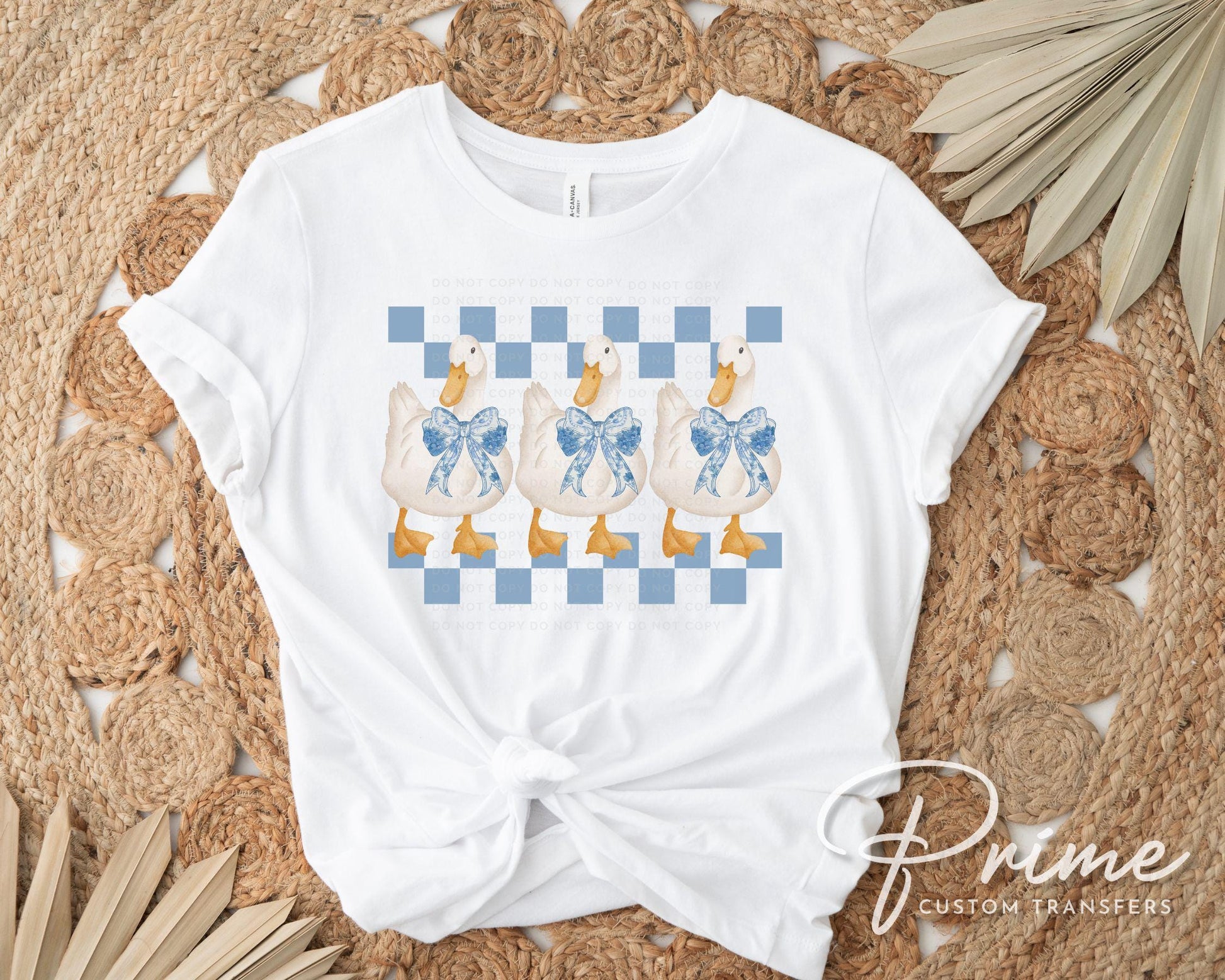 Coquette Goose DTF Transfer, Ready to Press, T-shirt Transfer, Heat Transfer, Direct to Film, Cold Peel, Trendy, Checkered Blue Toile Geese