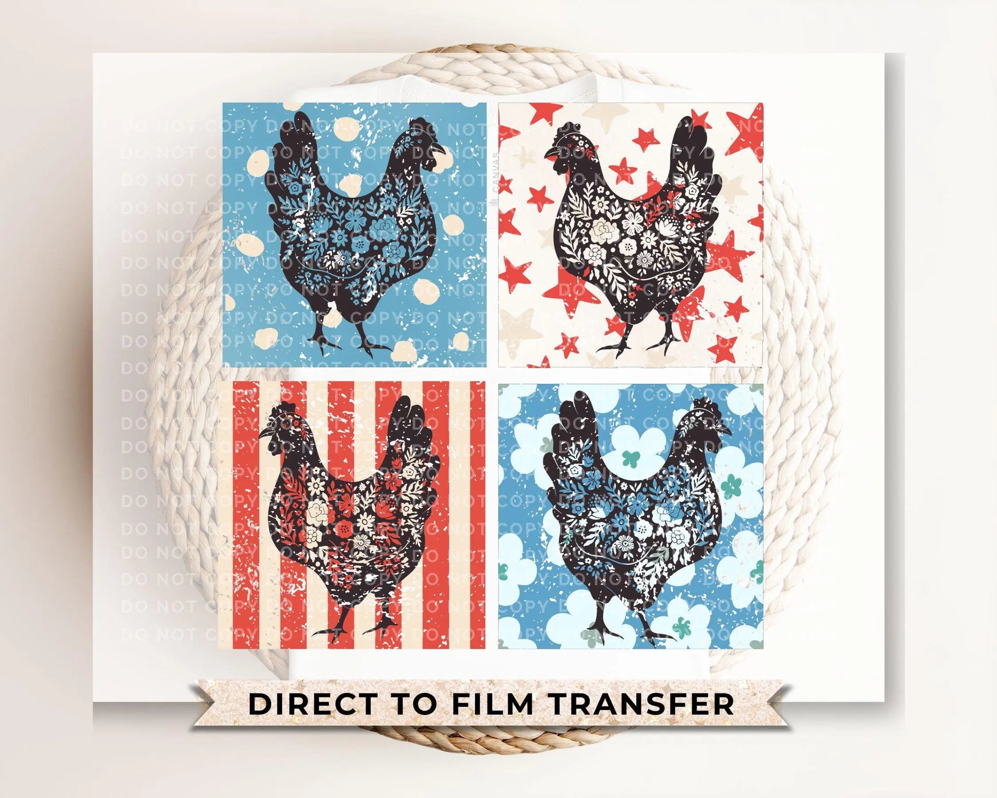 4th of July DTF Transfers, Ready to Press, T-shirt Transfers, Heat Transfer, Direct to Film, Patriotic, Holiday, Western, Chickens, Rooster