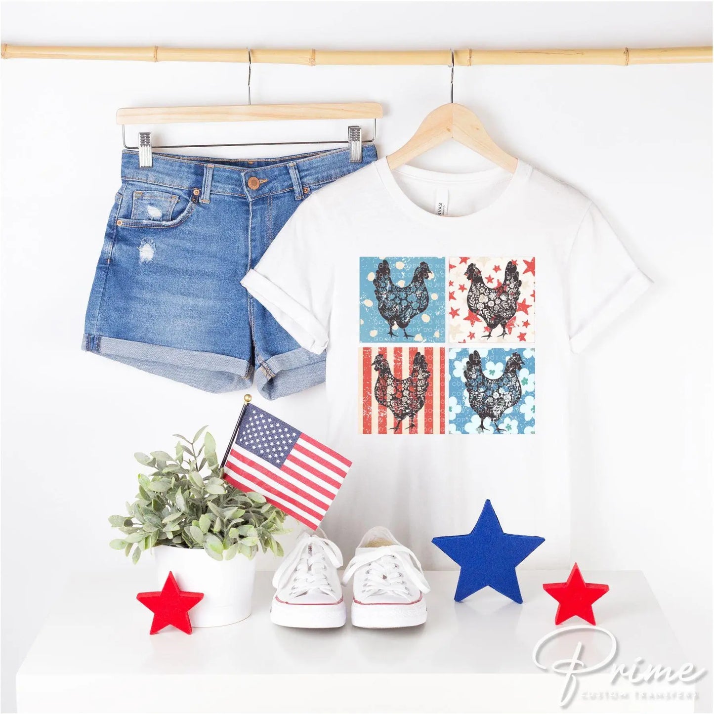 4th of July DTF Transfers, Ready to Press, T-shirt Transfers, Heat Transfer, Direct to Film, Patriotic, Holiday, Western, Chickens, Rooster