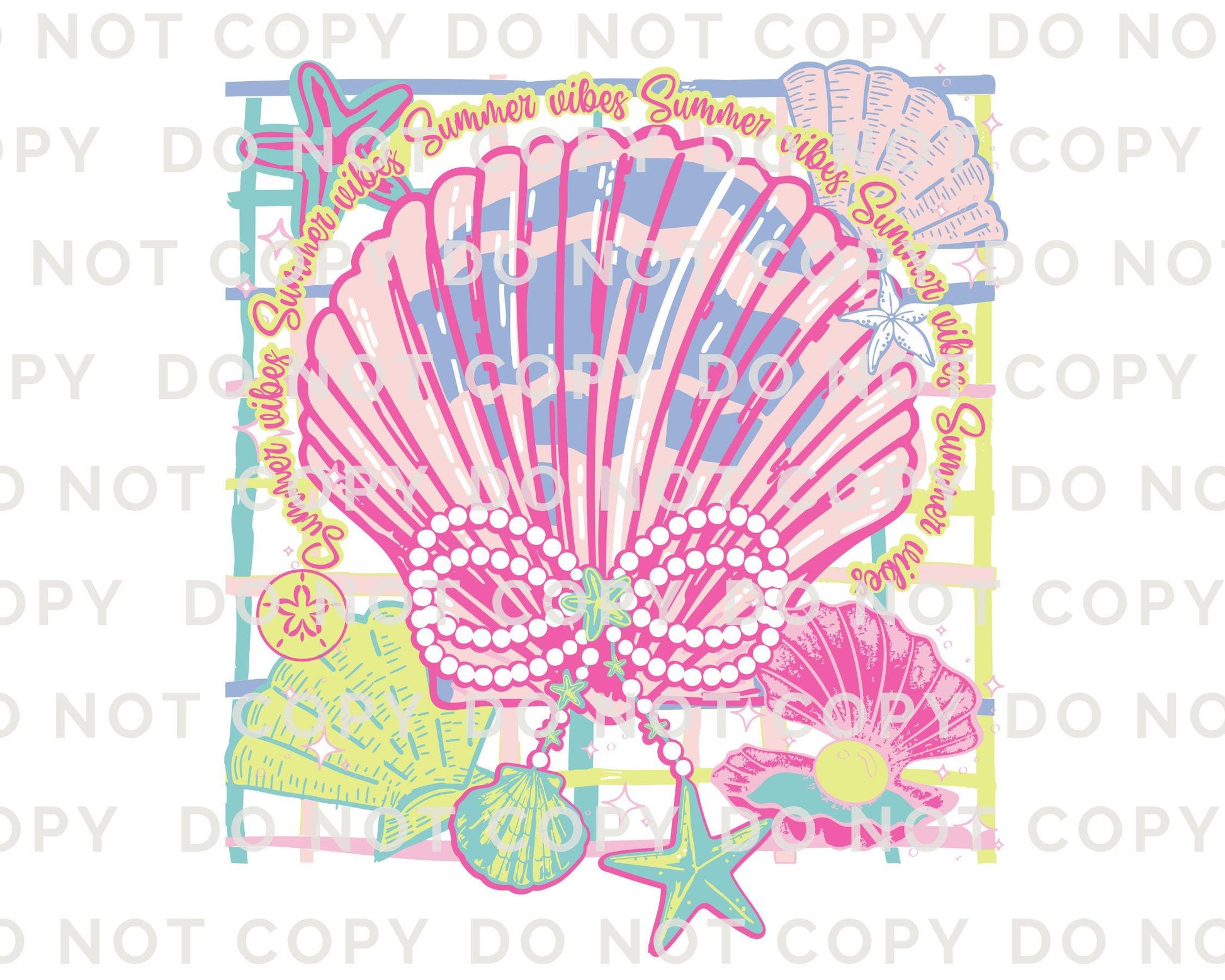 Coquette Seashell DTF Transfer, Ready to Press, T-shirt Transfer, Heat Transfer, Direct to Film, Bow, Neon Pink Clam, Pearl, Vacation, Beach