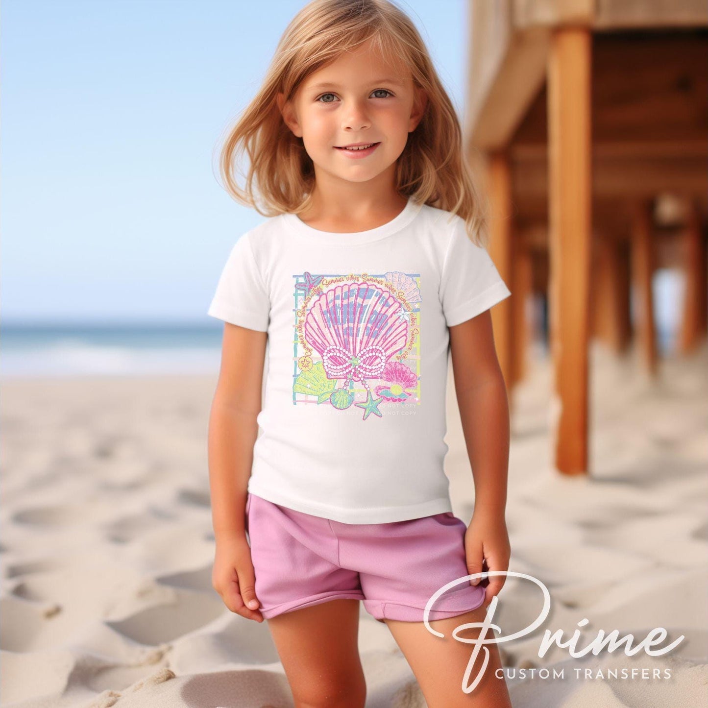 Coquette Seashell DTF Transfer, Ready to Press, T-shirt Transfer, Heat Transfer, Direct to Film, Bow, Neon Pink Clam, Pearl, Vacation, Beach