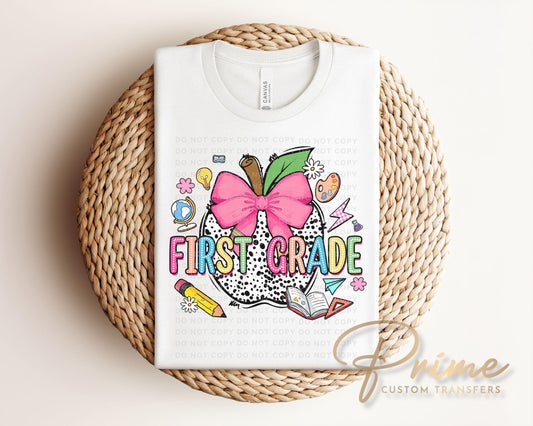 Back to School DTF Transfer, Ready to Press, T-shirt Transfer, Heat Transfer, Direct to Film, Coquette First Day Of School, First Grade
