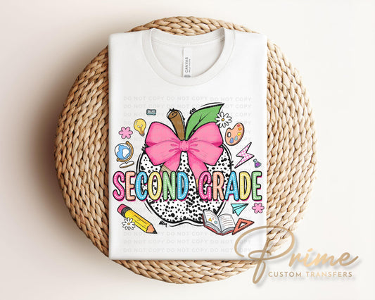 Back to School DTF Transfer, Ready to Press, T-shirt Transfer, Heat Transfer, Direct to Film, Coquette First Day Of School, Second Grade