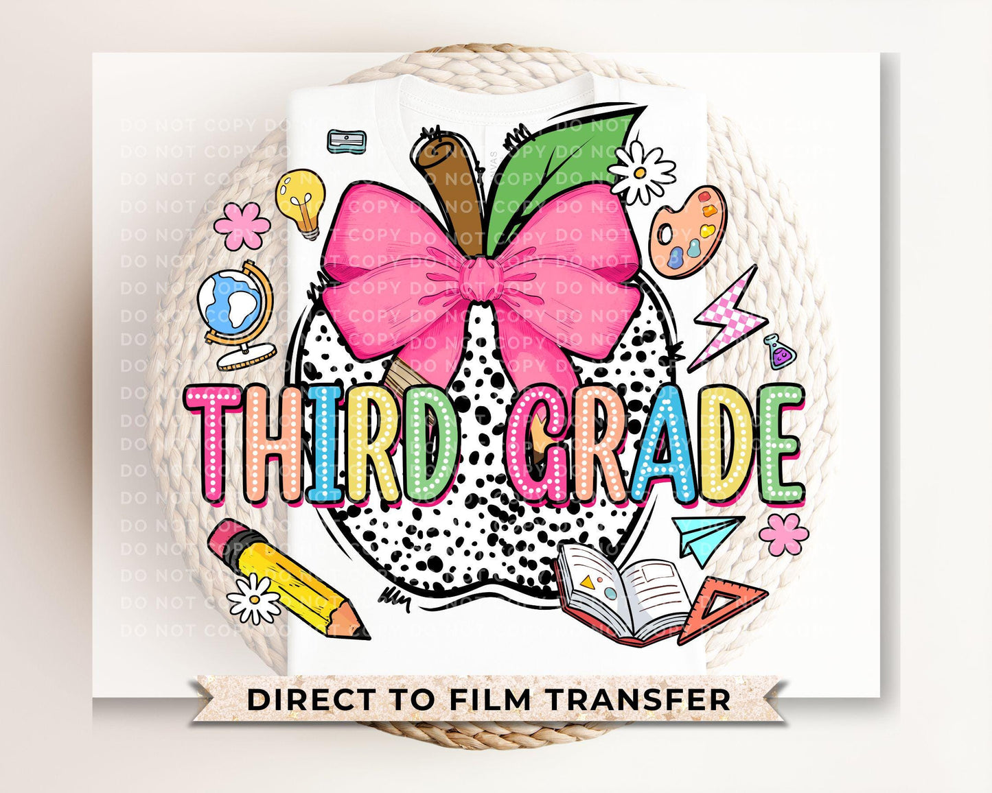 Back to School DTF Transfer, Ready to Press, T-shirt Transfer, Heat Transfer, Direct to Film, Coquette First Day Of School, Third Grade