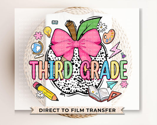 Back to School DTF Transfer, Ready to Press, T-shirt Transfer, Heat Transfer, Direct to Film, Coquette First Day Of School, Third Grade