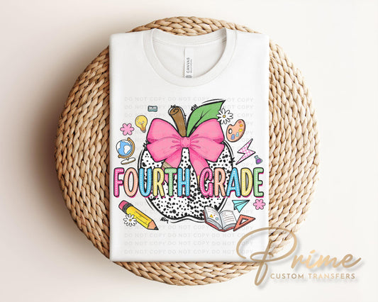 Back to School DTF Transfer, Ready to Press, T-shirt Transfer, Heat Transfer, Direct to Film, Coquette First Day Of School, Fourth Grade