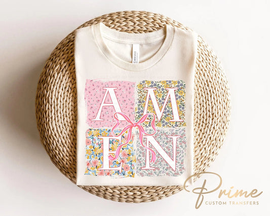 Coquette Floral Amen DTF Transfer, Ready to Press, T-shirt Transfer, Heat Transfer, Direct to Film, Bible Verse, Bow, Ribbon, Christian