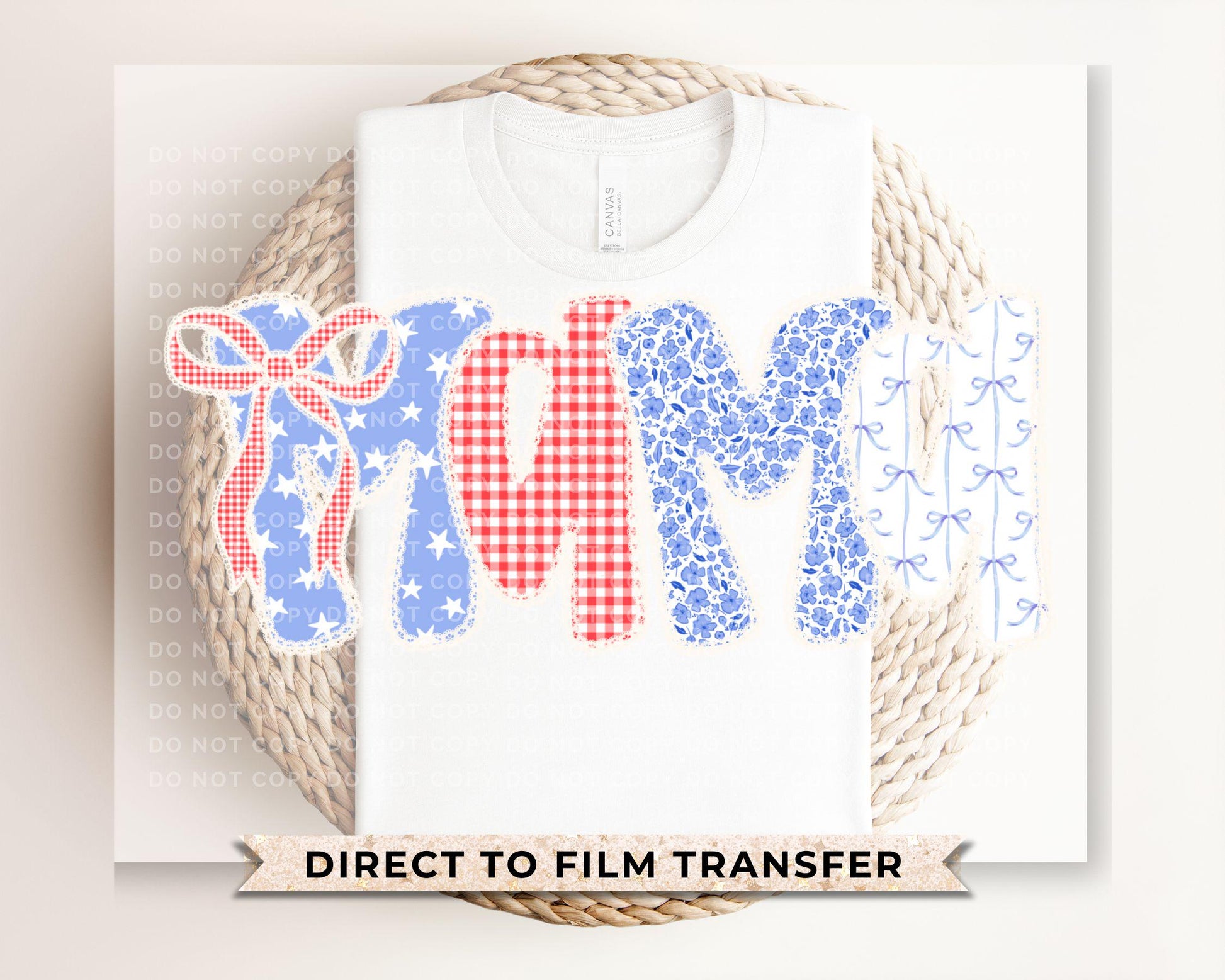 4th of July DTF Transfer, Ready to Press, T-shirt Transfers, Sublimation, Direct to Film, USA, Ribbon, Bows, USA, Coquette Faux Lace Mama