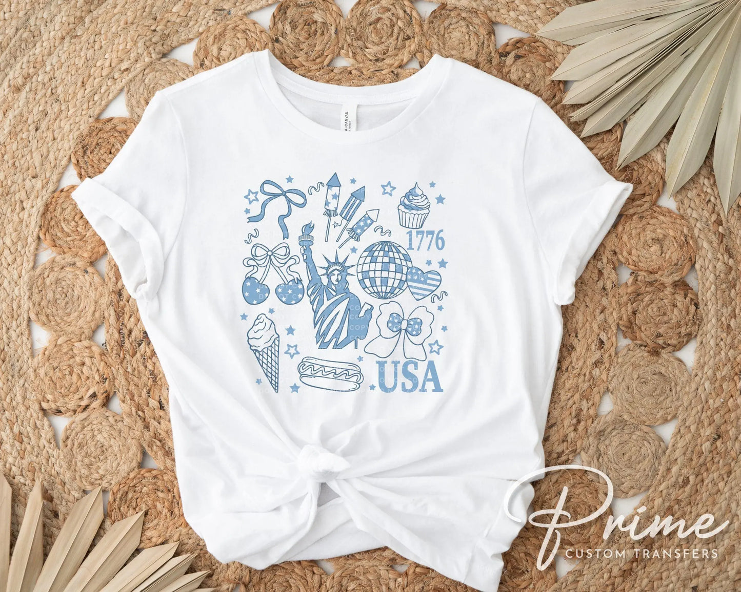 4th of July DTF Transfer, Ready to Press, Sublimation T-shirt Transfer, Direct to Film, Memorial Day, America, Bows, Blue Coquette Collage