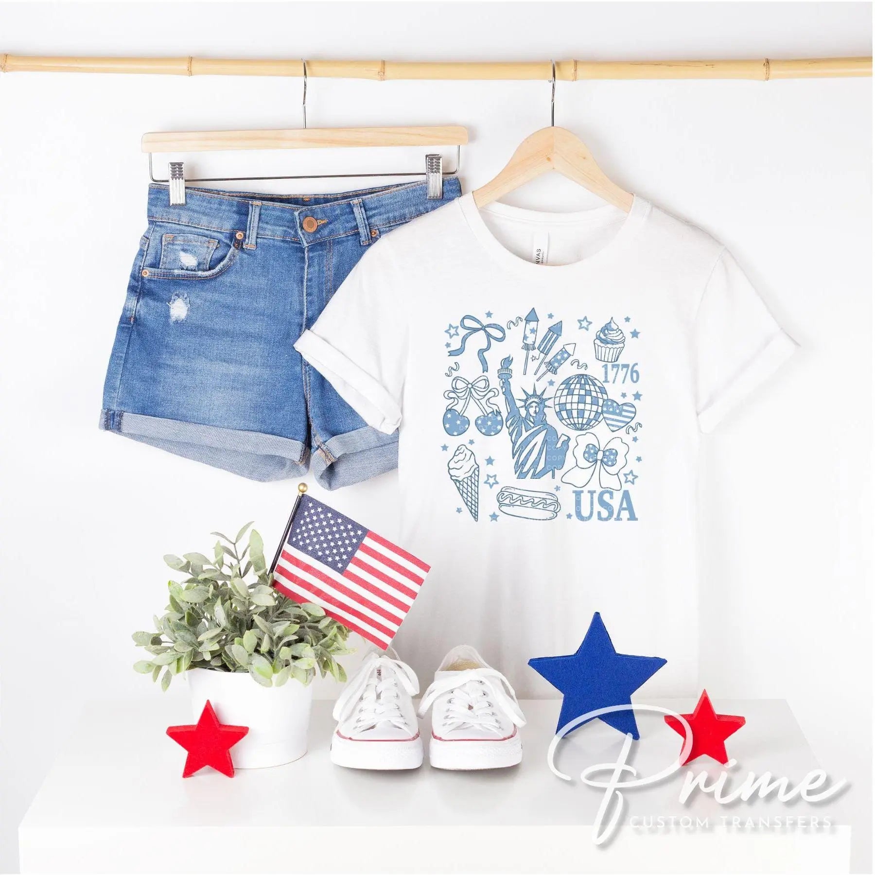4th of July DTF Transfer, Ready to Press, Sublimation T-shirt Transfer, Direct to Film, Memorial Day, America, Bows, Blue Coquette Collage