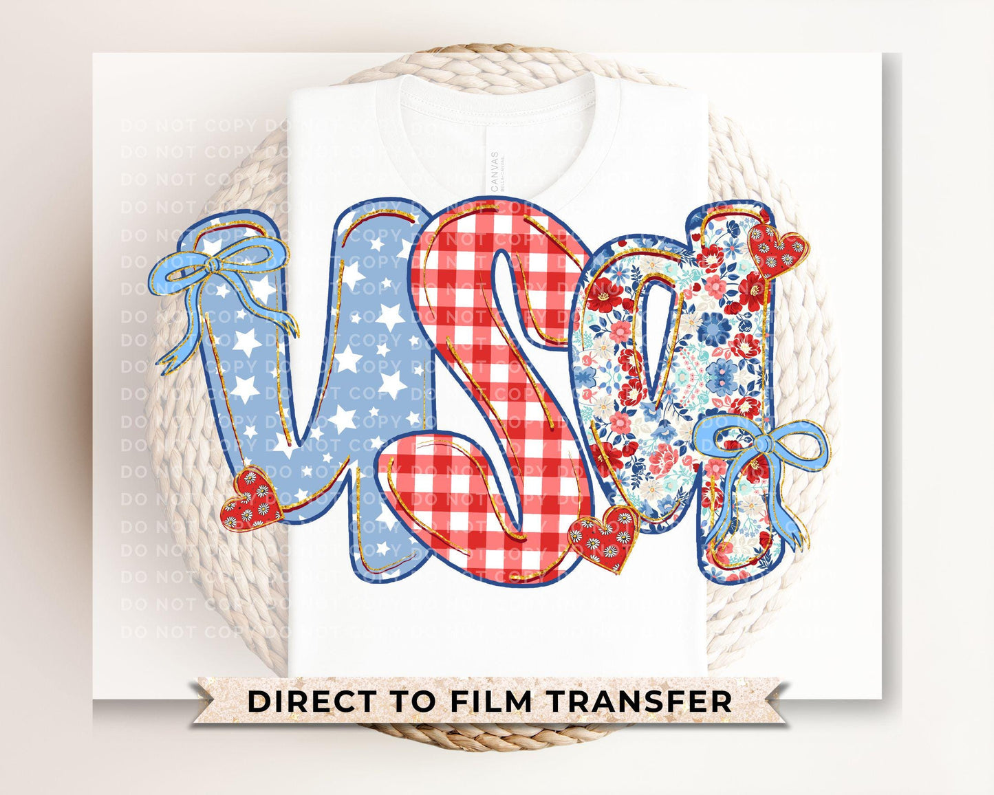 Coquette 4th of July DTF Transfers, Ready to Press, T-shirt Transfers, Sublimation, Direct to Film, Ribbon, Bows, USA Floral Coquette