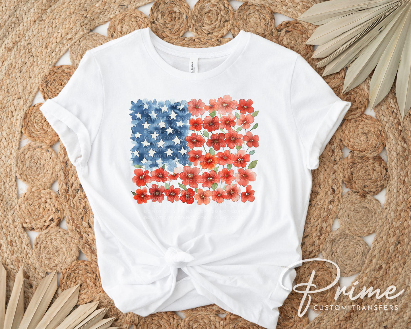 4th of July DTF Transfer, Ready to Press, T-shirt Transfer, Heat Transfer, Direct to Film, Sublimation, Flower Brushstroke American Flag