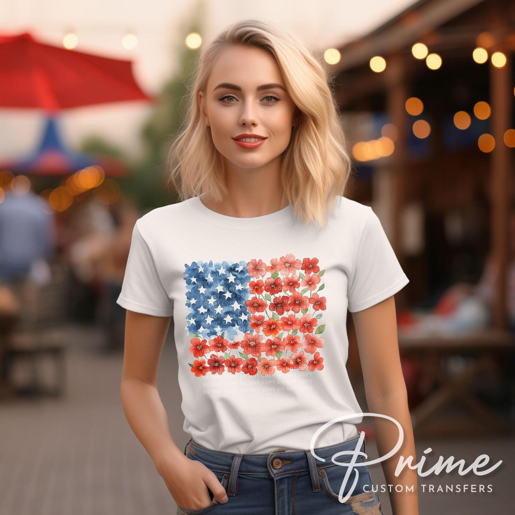 4th of July DTF Transfer, Ready to Press, T-shirt Transfer, Heat Transfer, Direct to Film, Sublimation, Flower Brushstroke American Flag