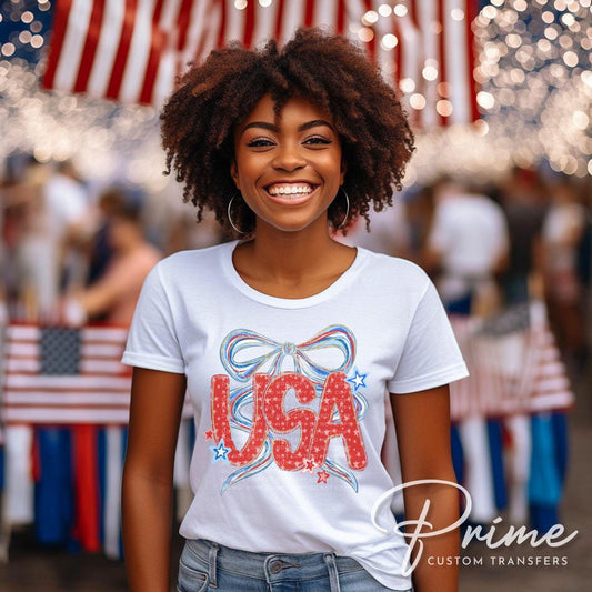4th of July DTF Transfers, Ready to Press, Sublimation T-shirt Transfers, Heat Transfer, Direct to Film, Memorial Day, Bow, Coquette USA
