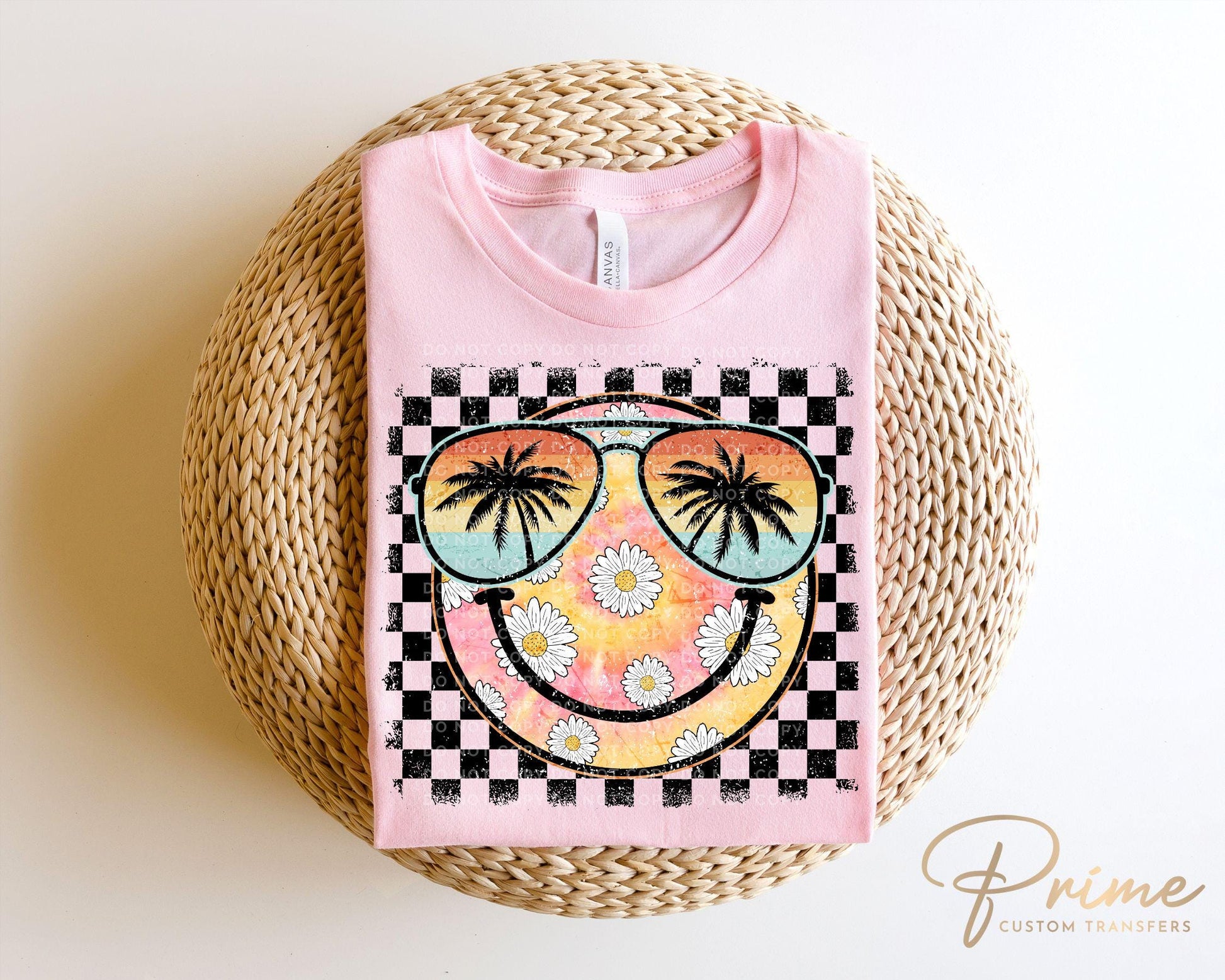 Summer DTF Transfers, Ready to Press, T-shirt Transfers, Heat Transfer, Direct to Film, Beach, Tye Dye, Vacation, Checkered Daisies Smile