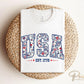 4th of July DTF Transfer, Ready to Press, T-shirt Transfer, Heat Transfer, Direct to Film, Memorial Day, Flowers, Faux Embroidery USA Floral