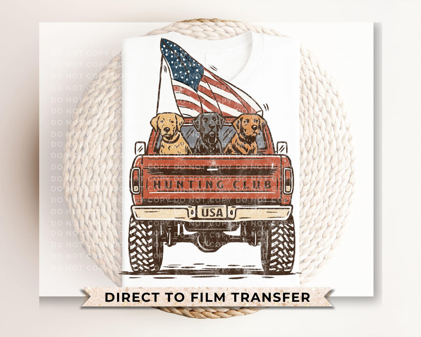 4th of July DTF Transfers, Ready to Press, T-shirt Transfers, Sublimation, Direct to Film, Pet Lover, Dogs, Patriotic Hunting Dog Truck