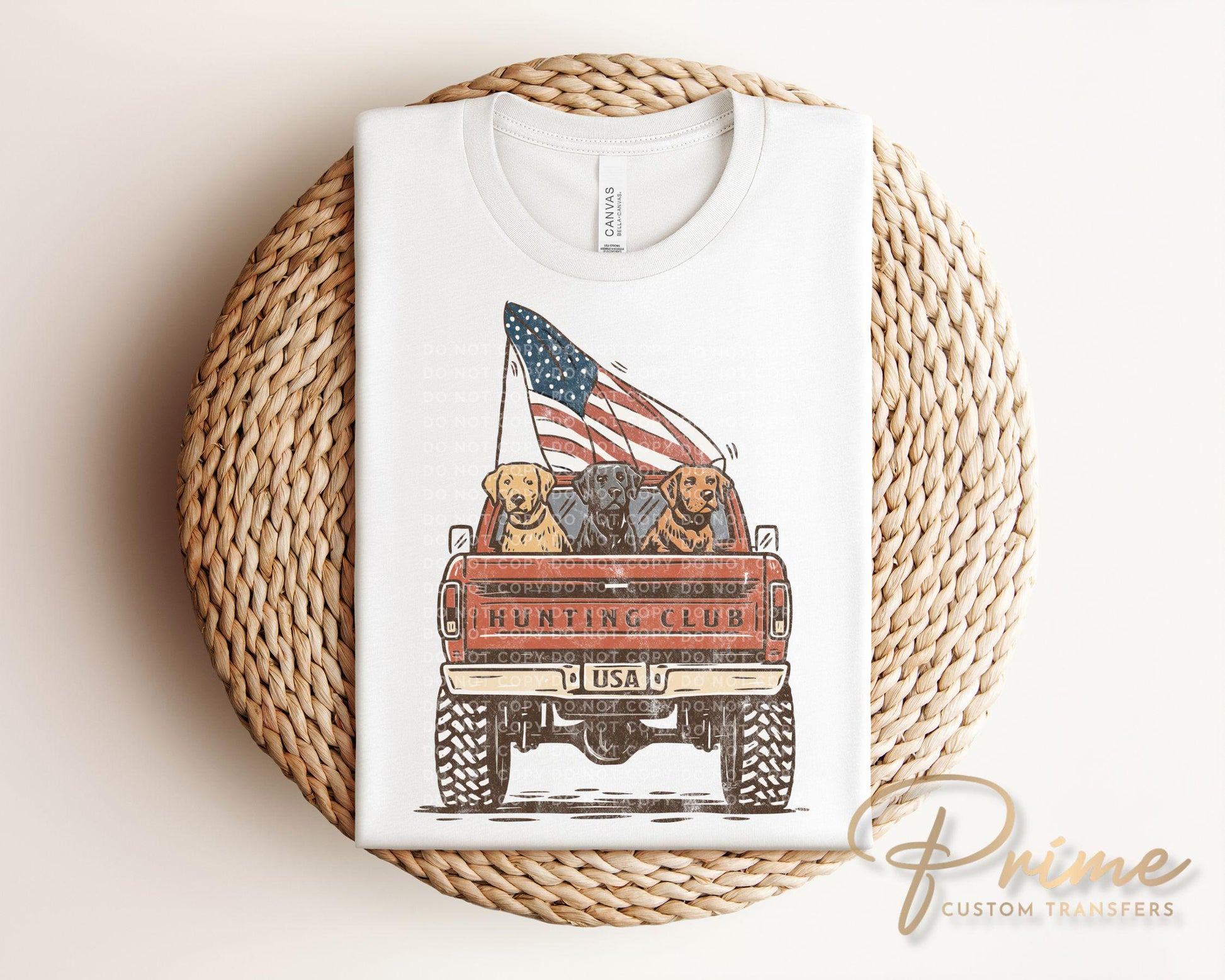 4th of July DTF Transfers, Ready to Press, T-shirt Transfers, Sublimation, Direct to Film, Pet Lover, Dogs, Patriotic Hunting Dog Truck