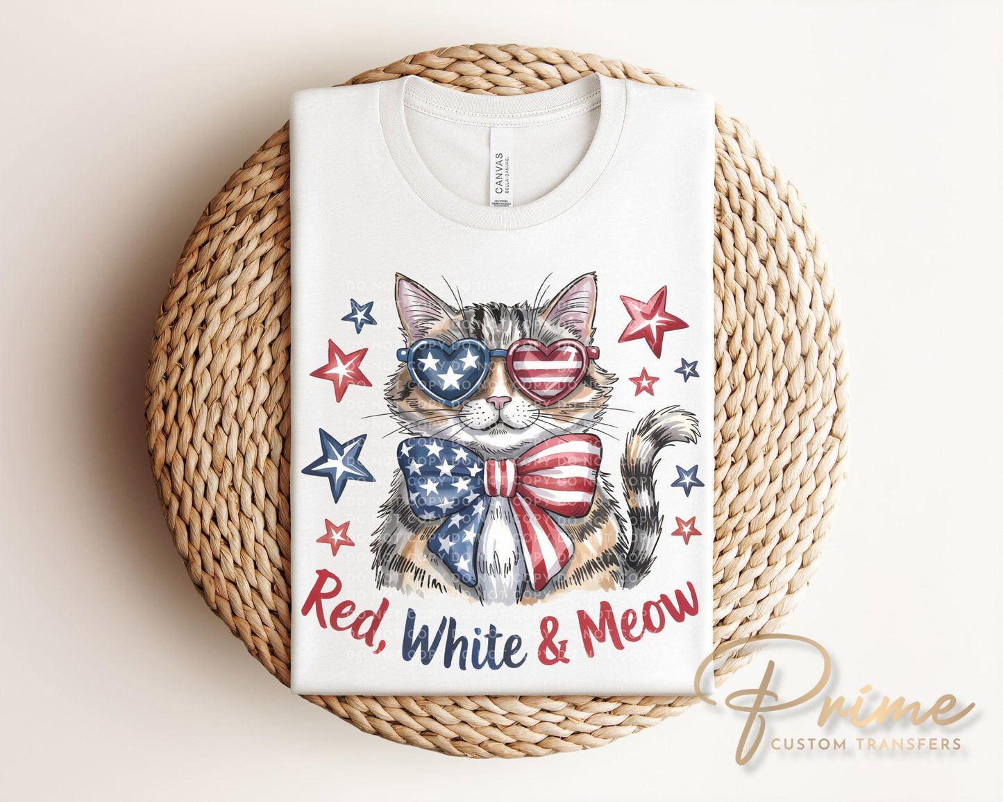 4th of July DTF Transfer, Ready to Press, T-shirt Transfer, Sublimation, Direct to Film, Pet Lover, Patriotic Cat, Coquette America Flag Cat