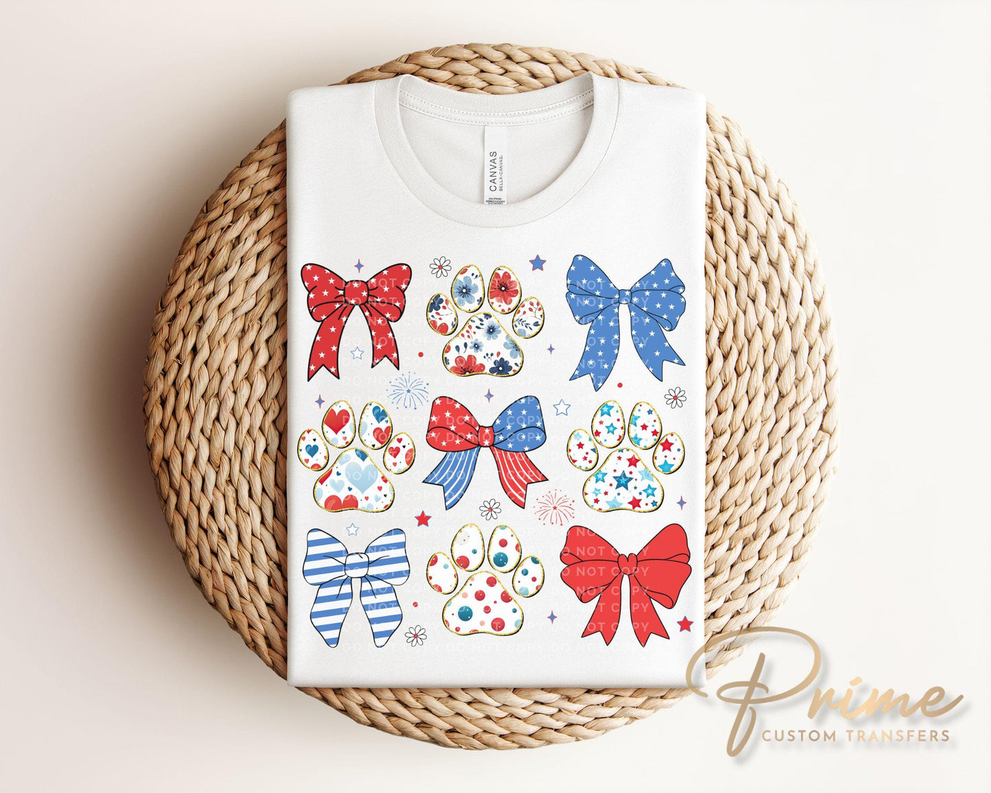 4th of July DTF Transfer, Ready to Press, T-shirt Transfer, Sublimation, Direct to Film, Pets Patriotic, America Flag, Coquette Dog Paws