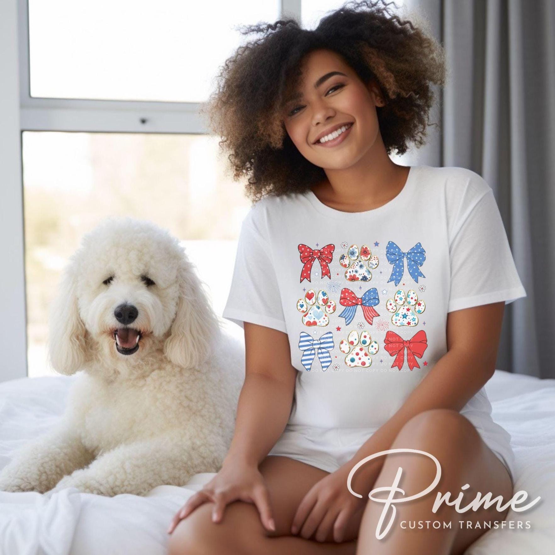 4th of July DTF Transfer, Ready to Press, T-shirt Transfer, Sublimation, Direct to Film, Pets Patriotic, America Flag, Coquette Dog Paws