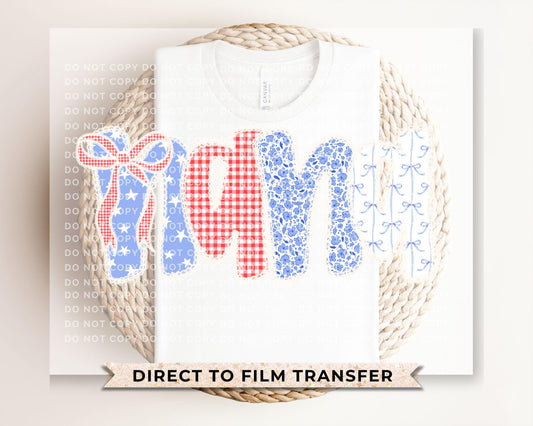 4th of July DTF Transfer, Ready to Press, T-shirt Transfers, Sublimation, Direct to Film, USA, Ribbon, Bows, USA, Coquette Faux Lace Nana