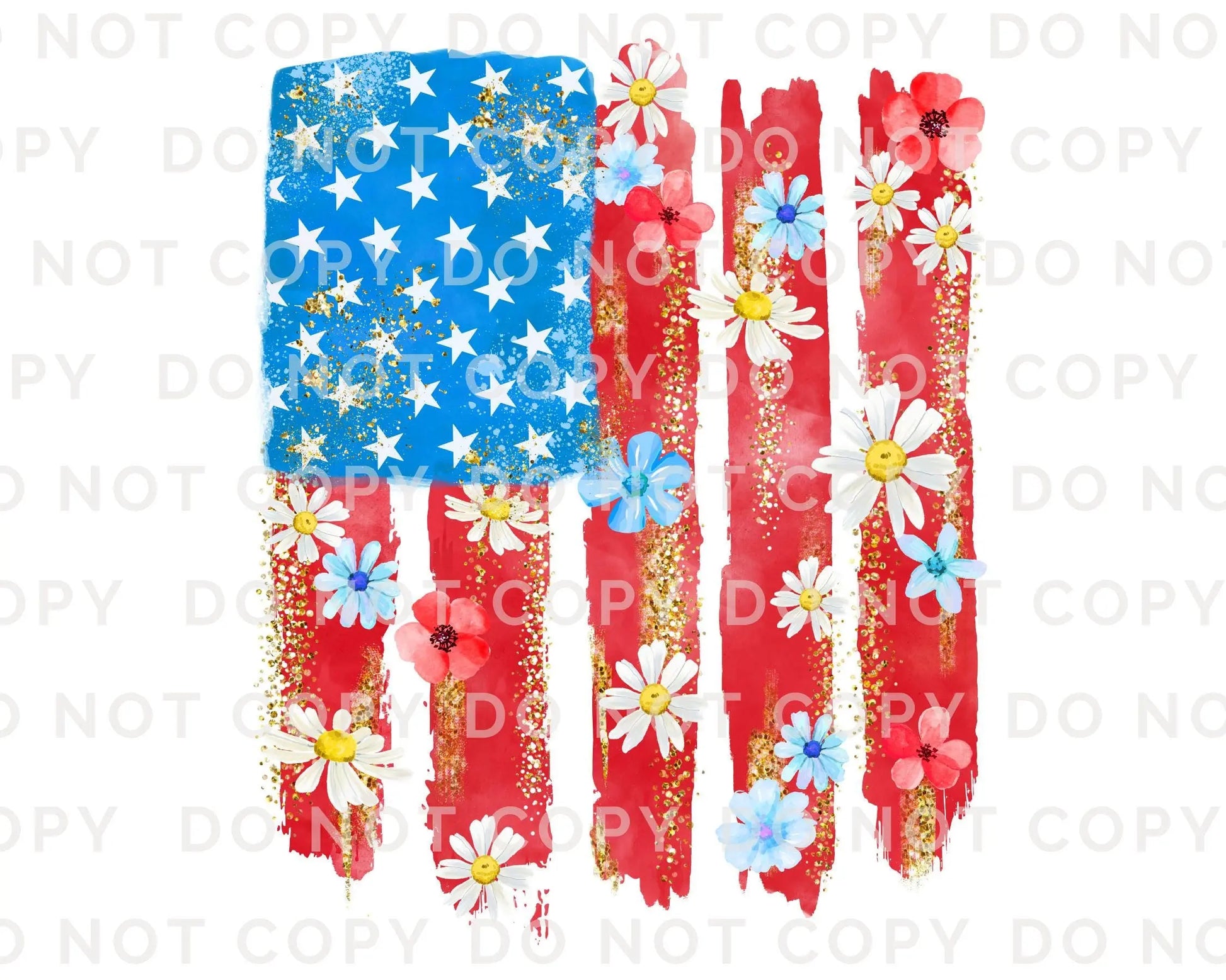 4th of July DTF Transfer, Ready to Press, T-shirt Transfer, Heat Transfer, Direct to Film, Memorial Day, Flowers, Floral American Flag