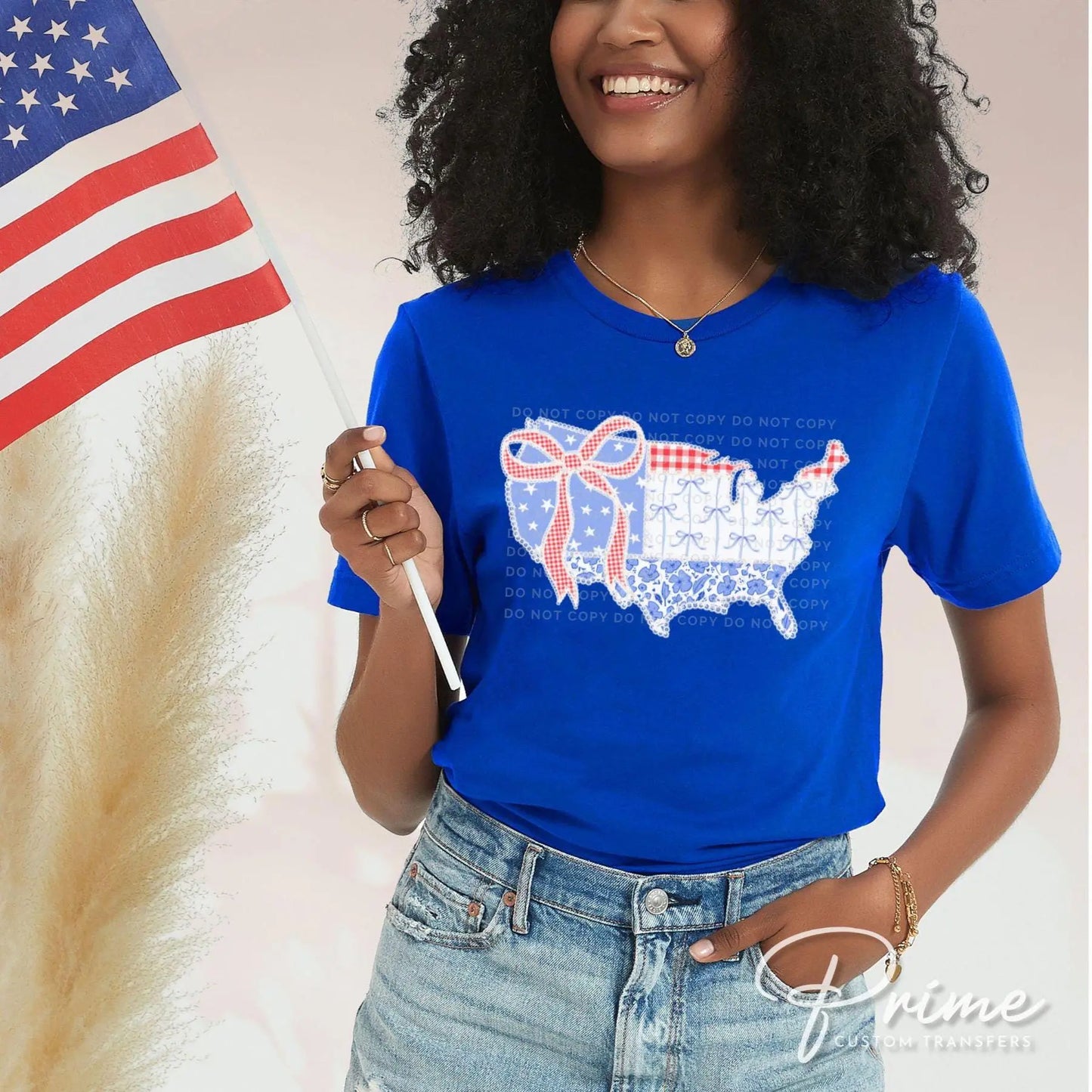 Coquette 4th of July DTF Transfers, Ready to Press, T-shirt Transfers, Heat Transfer, Direct to Film, USA, Ribbon, Bows, USA Quilted Map