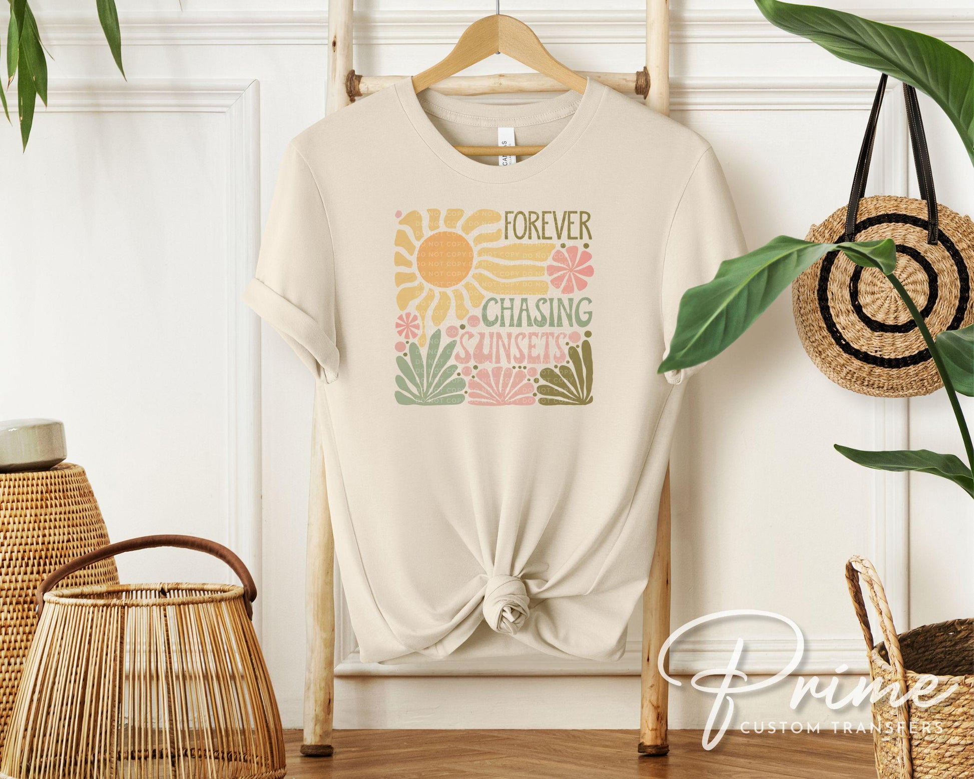 Forever Chasing Sunsets DTF Transfer, Ready to Press, T-shirt Transfer, Heat Transfer, Direct to Film, Boho, Summer, Pastel, Floral, Beach