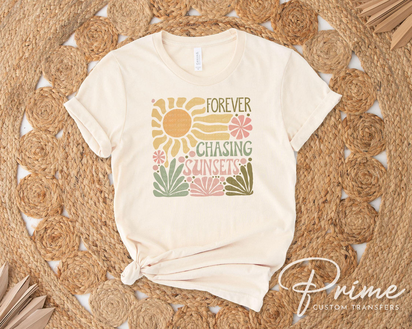 Forever Chasing Sunsets DTF Transfer, Ready to Press, T-shirt Transfer, Heat Transfer, Direct to Film, Boho, Summer, Pastel, Floral, Beach
