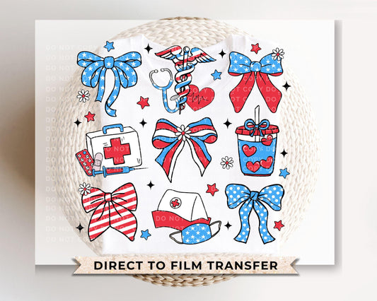 4th of July DTF Transfer, Ready to Press, T-shirt Transfer, Heat Transfer, Direct to Film, Holiday, Memorial Day, Nurse Gift, Coquette Nurse