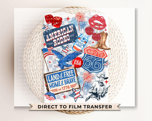 4th of July DTF Transfers, Ready to Press, T-shirt Transfers, Heat Transfer, Direct to Film, Memorial Day, Western, USA, America Collage