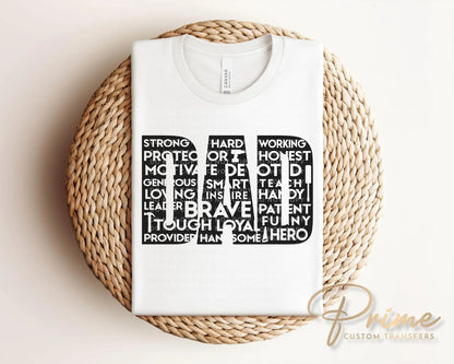 Father's Day DTF Transfer, Ready to Press, T-shirt Transfer, Heat Transfer, Direct to Film, Gift for Dad, Words of Affirmations, Word Art