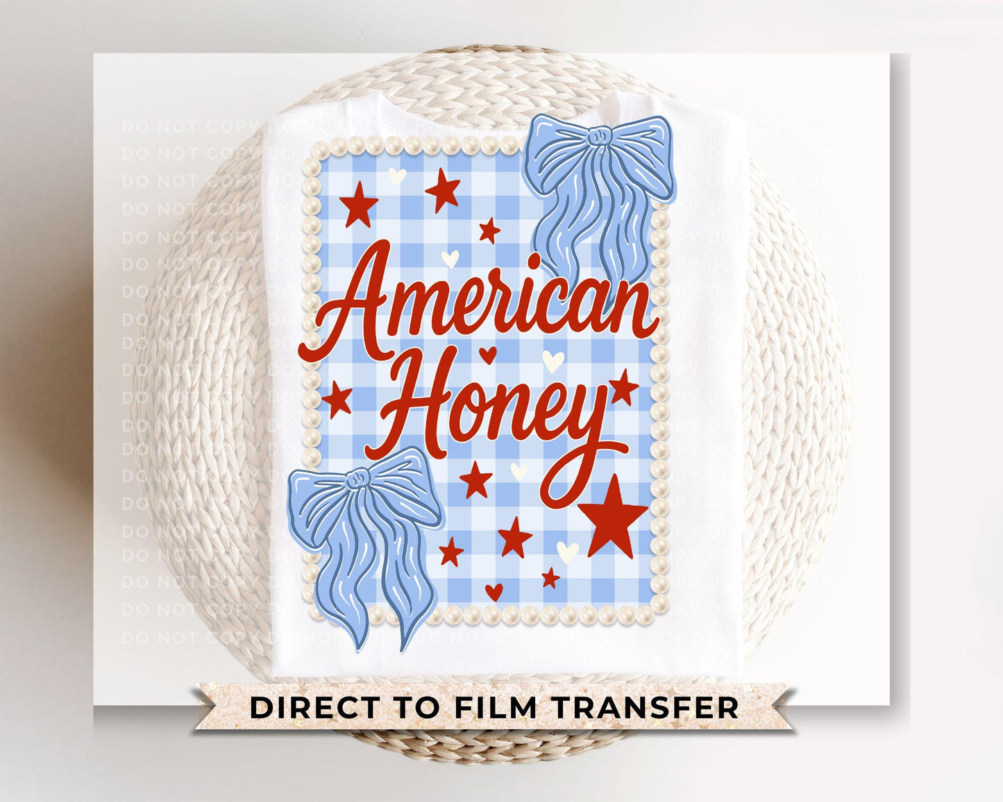 4th of July DTF Transfer, Ready to Press, T-shirt Transfers, Sublimation, Direct to Film, Ribbon, Bows, Coquette Faux Lace, American Honey