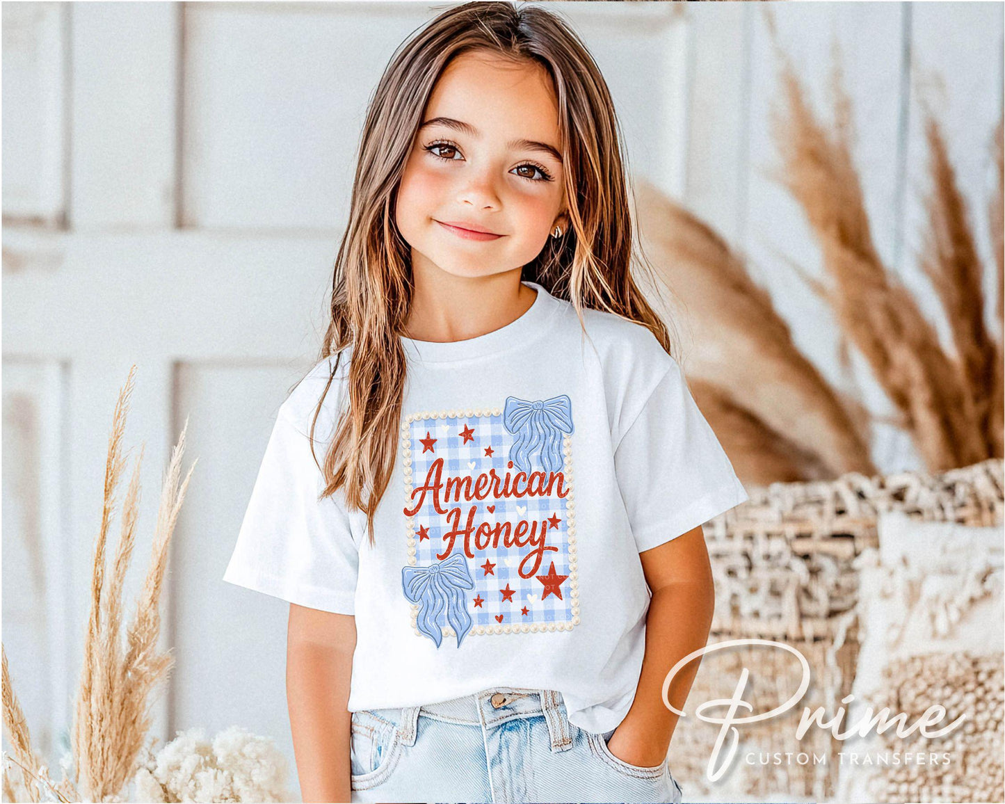 4th of July DTF Transfer, Ready to Press, T-shirt Transfers, Sublimation, Direct to Film, Ribbon, Bows, Coquette Faux Lace, American Honey