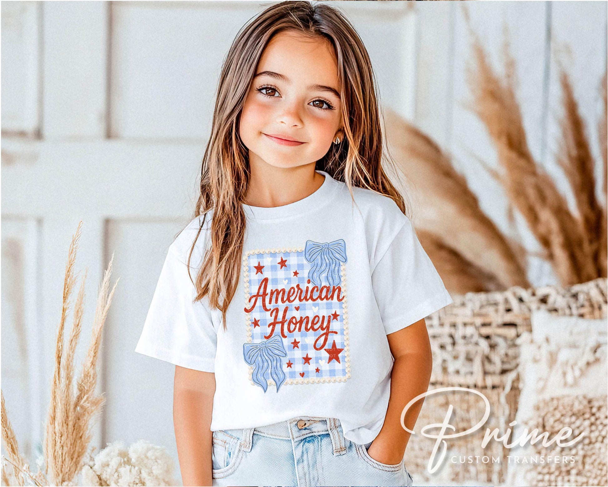 4th of July DTF Transfer, Ready to Press, T-shirt Transfers, Sublimation, Direct to Film, Ribbon, Bows, Coquette Faux Lace, American Honey