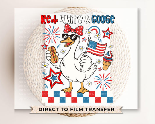 4th of July DTF Transfer, Ready to Press, Sublimation Transfer, Heat Transfer, Direct to Film, Patriotic Shirt, America, Red White and Goose