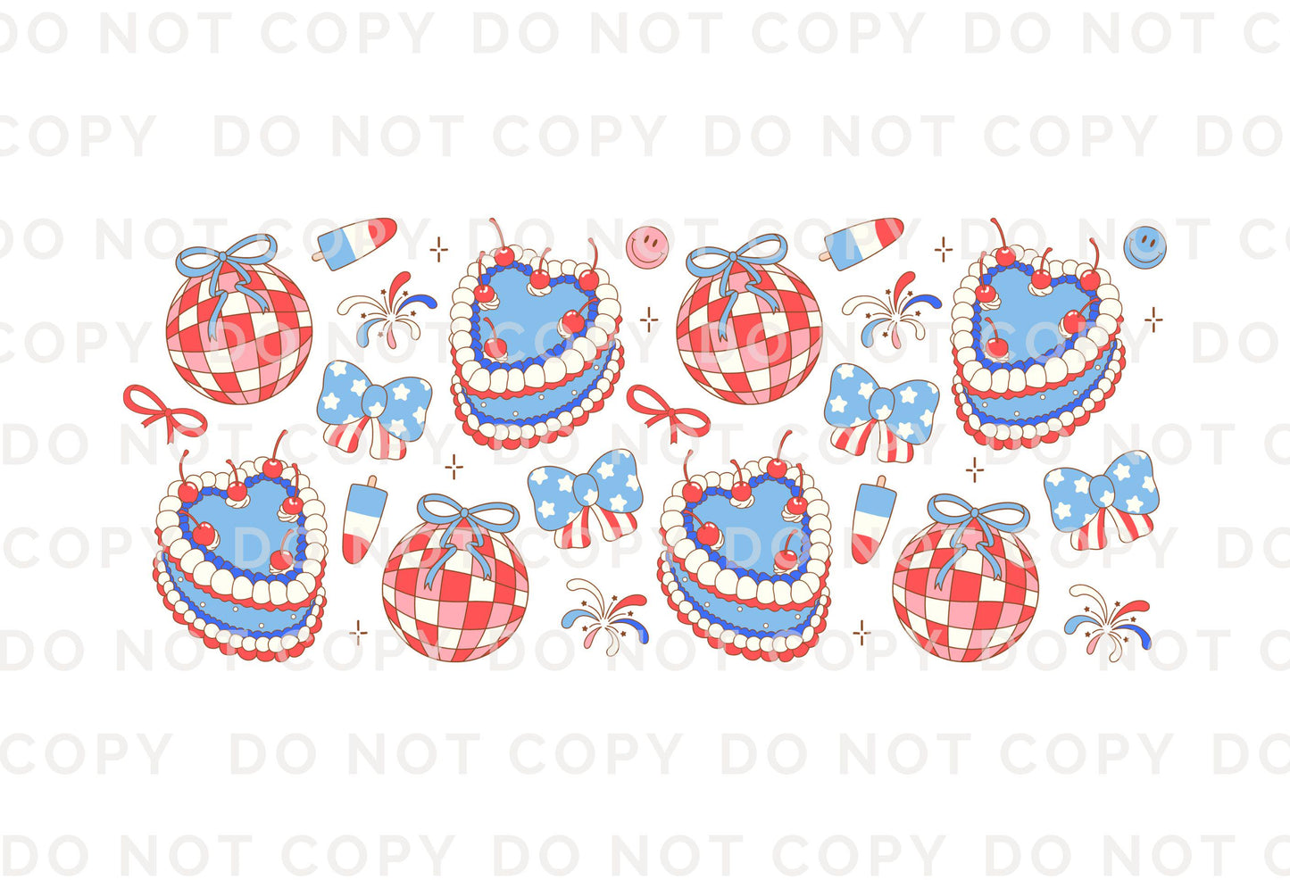 4th of July UV DTF Libbey 16oz Cup Wrap Sticker, Ready to Apply, No Heat, Permanent Adhesive, Waterproof, Glass Can, Coquette Disco Cakes