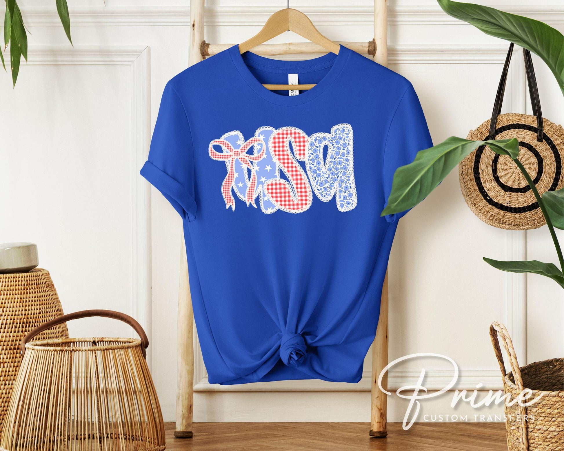 4th of July DTF Transfer, Ready to Press, T-shirt Transfers, Heat Transfer, Direct to Film, USA, Ribbon, Bows, USA, Coquette Faux Lace