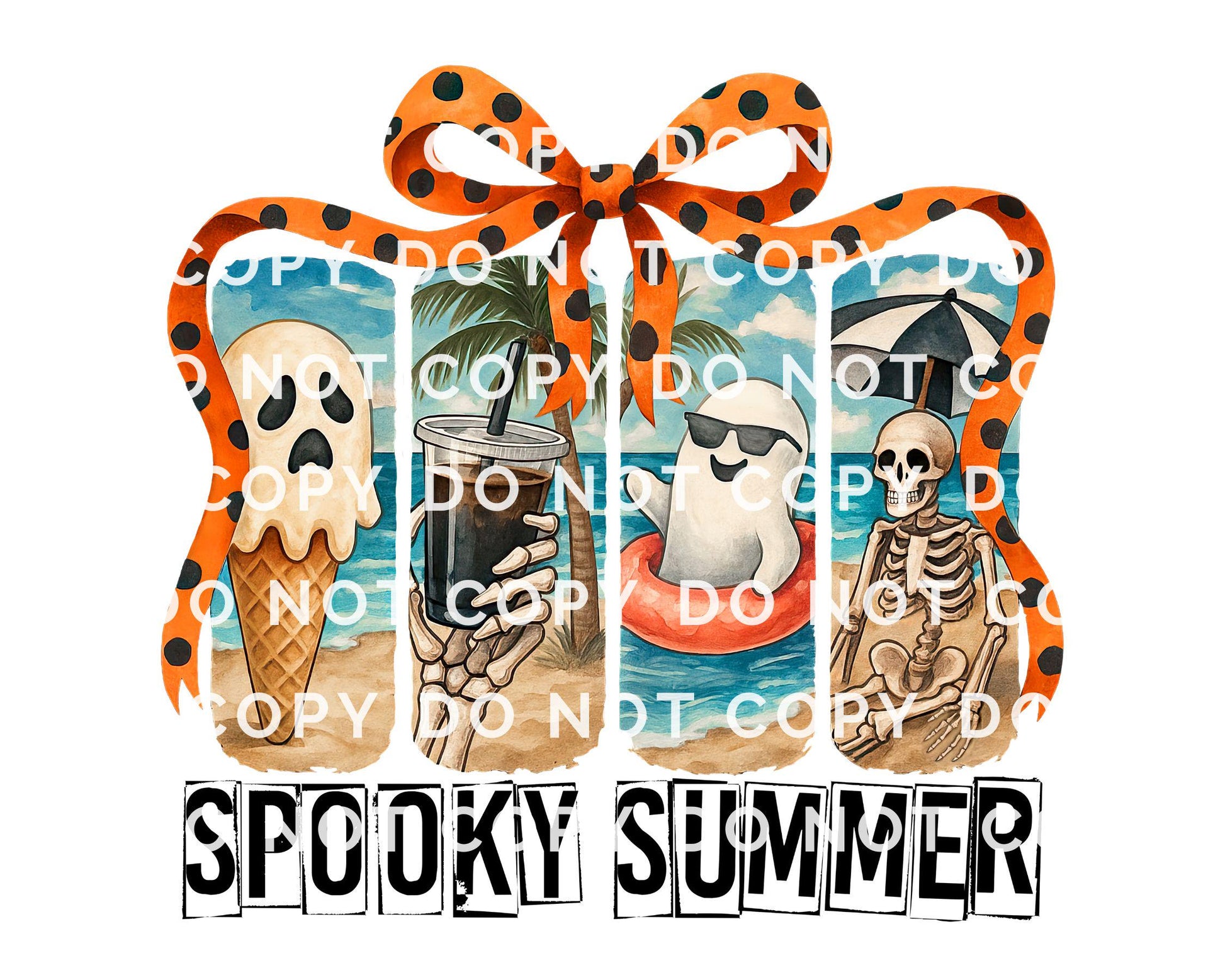 Summerween DTF Transfers, Ready to Press, T-shirt Transfers, Heat Transfer, Direct to Film, Beach, Fall, Autumn, Halloween, Skeleton, Ghost