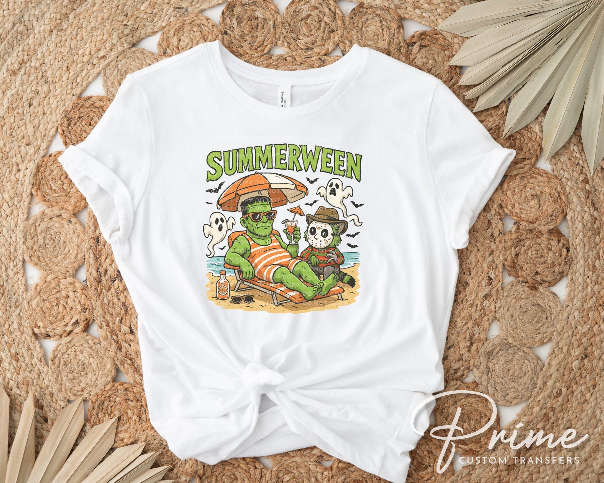 Summerween DTF Transfers, Ready to Press, T-shirt Transfers, Heat Transfer, Direct to Film, Beach, Funny Shirts, Summer Halloween Characters