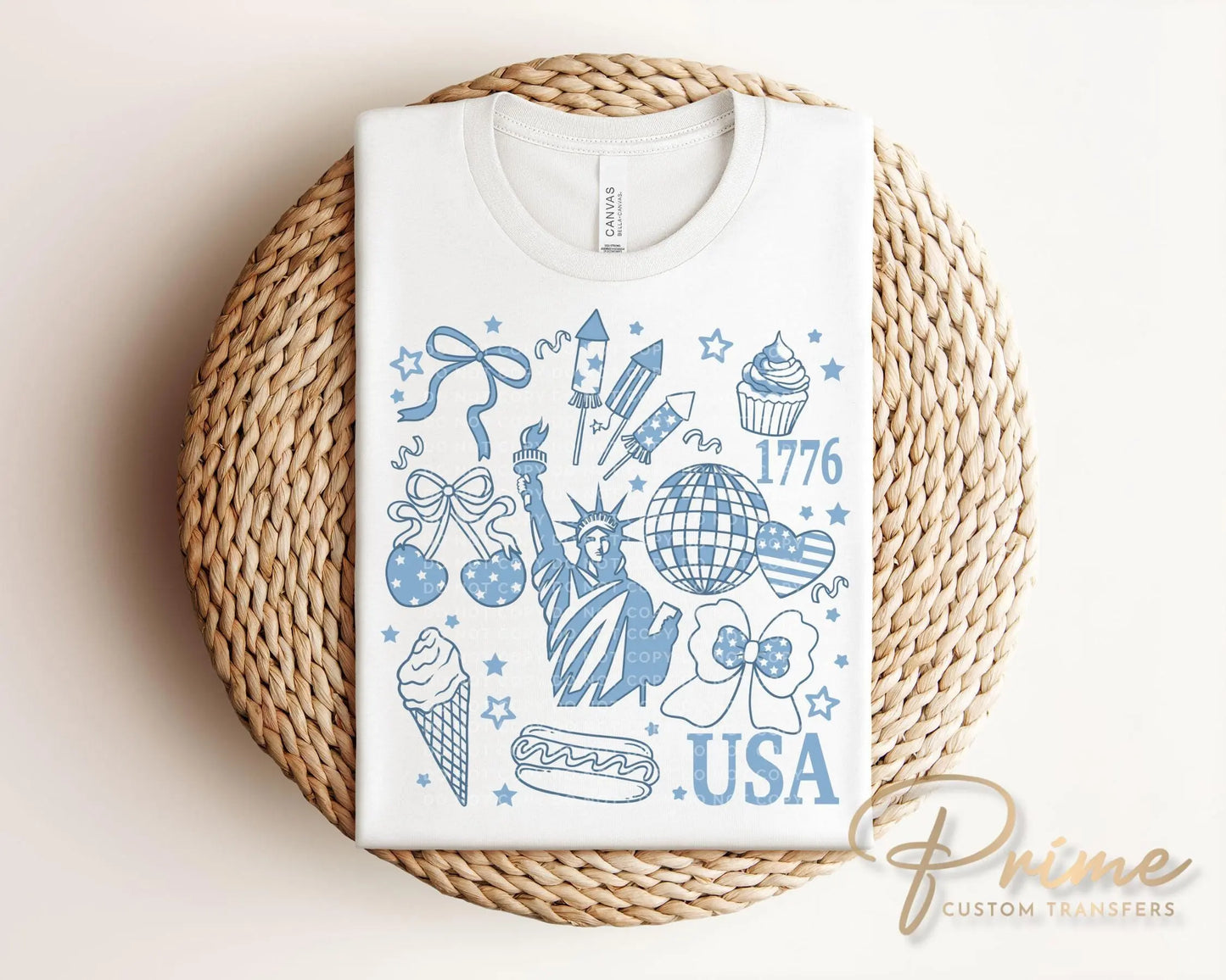 4th of July DTF Transfer, Ready to Press, Sublimation T-shirt Transfer, Direct to Film, Memorial Day, America, Bows, Blue Coquette Collage