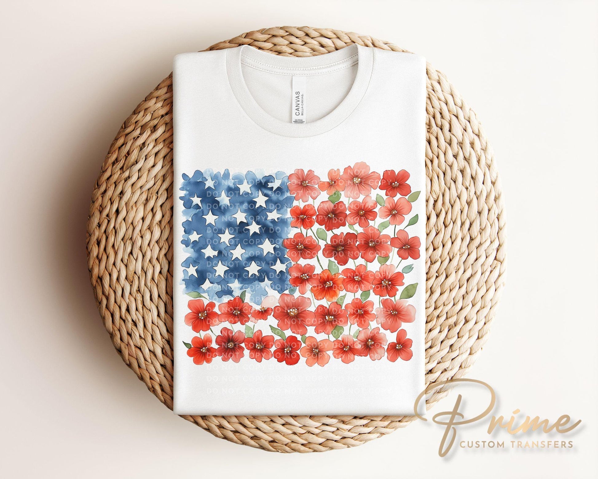 4th of July DTF Transfer, Ready to Press, T-shirt Transfer, Heat Transfer, Direct to Film, Sublimation, Flower Brushstroke American Flag