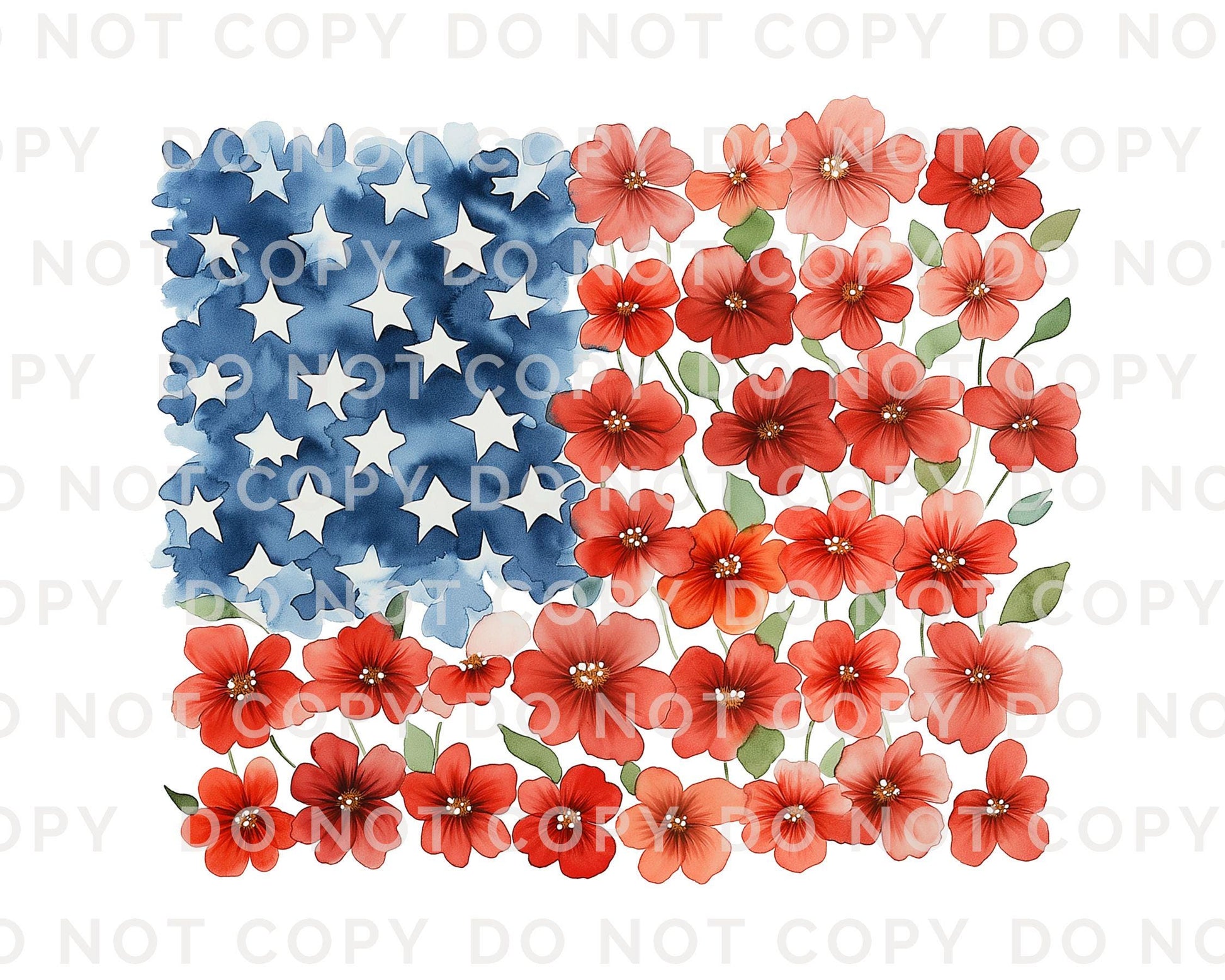4th of July DTF Transfer, Ready to Press, T-shirt Transfer, Heat Transfer, Direct to Film, Sublimation, Flower Brushstroke American Flag