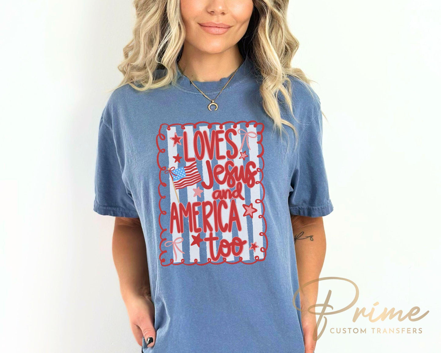 4th of July DTF Transfers, Ready to Press, T-shirt Transfers, Direct to Film, Memorial Day, Coquette Bows, Loves Jesus and America Too