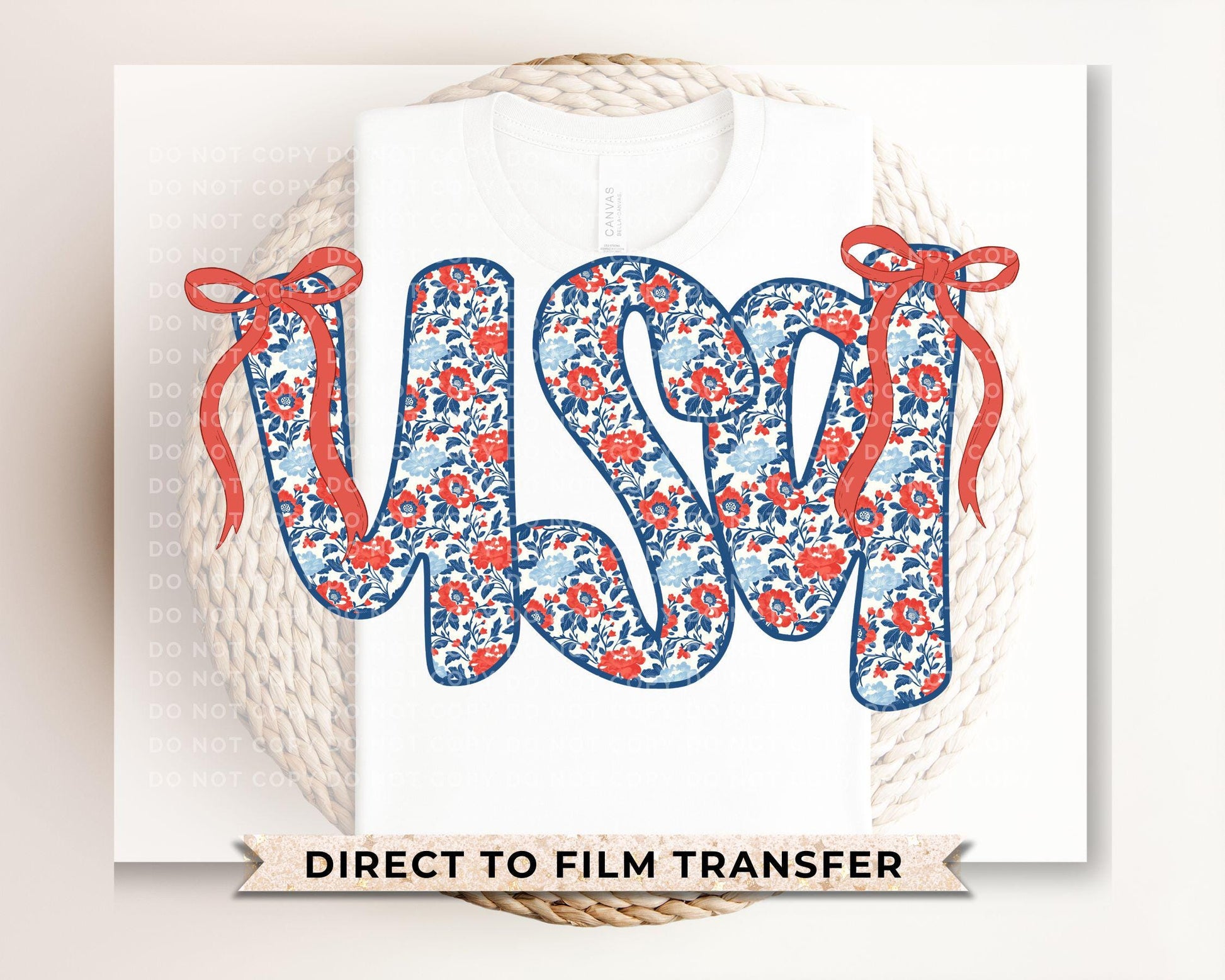 Coquette 4th of July DTF Transfers, Ready to Press, T-shirt Transfers, Sublimation, Direct to Film, USA, Ribbon, Bows, USA Floral Coquette
