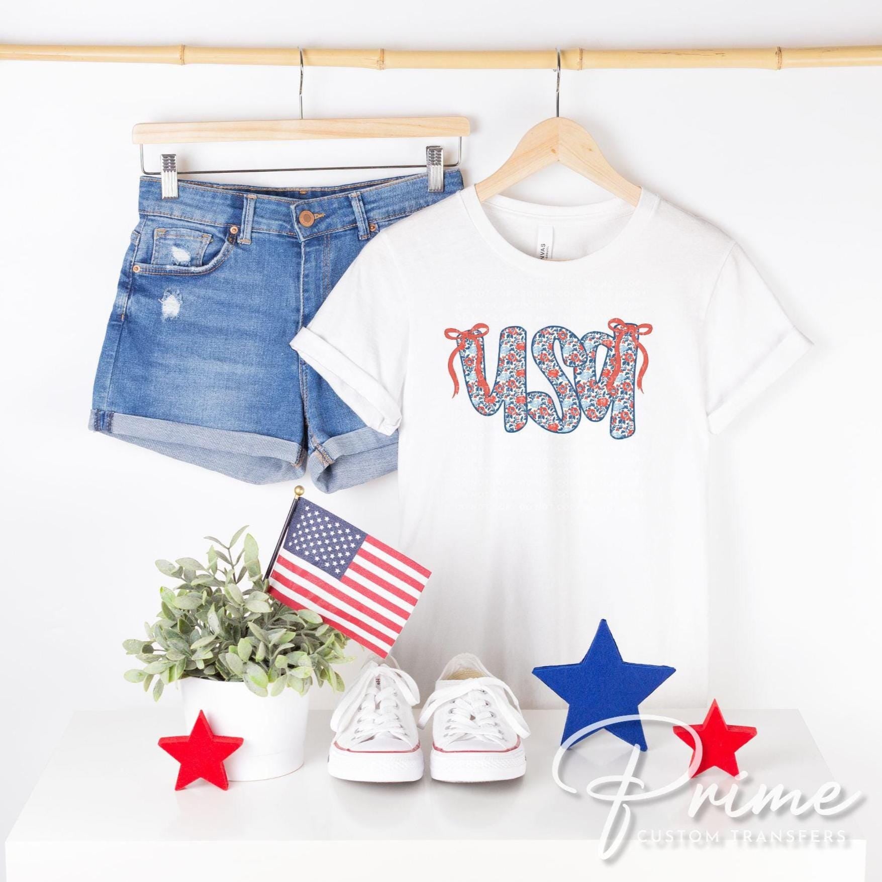 Coquette 4th of July DTF Transfers, Ready to Press, T-shirt Transfers, Sublimation, Direct to Film, USA, Ribbon, Bows, USA Floral Coquette