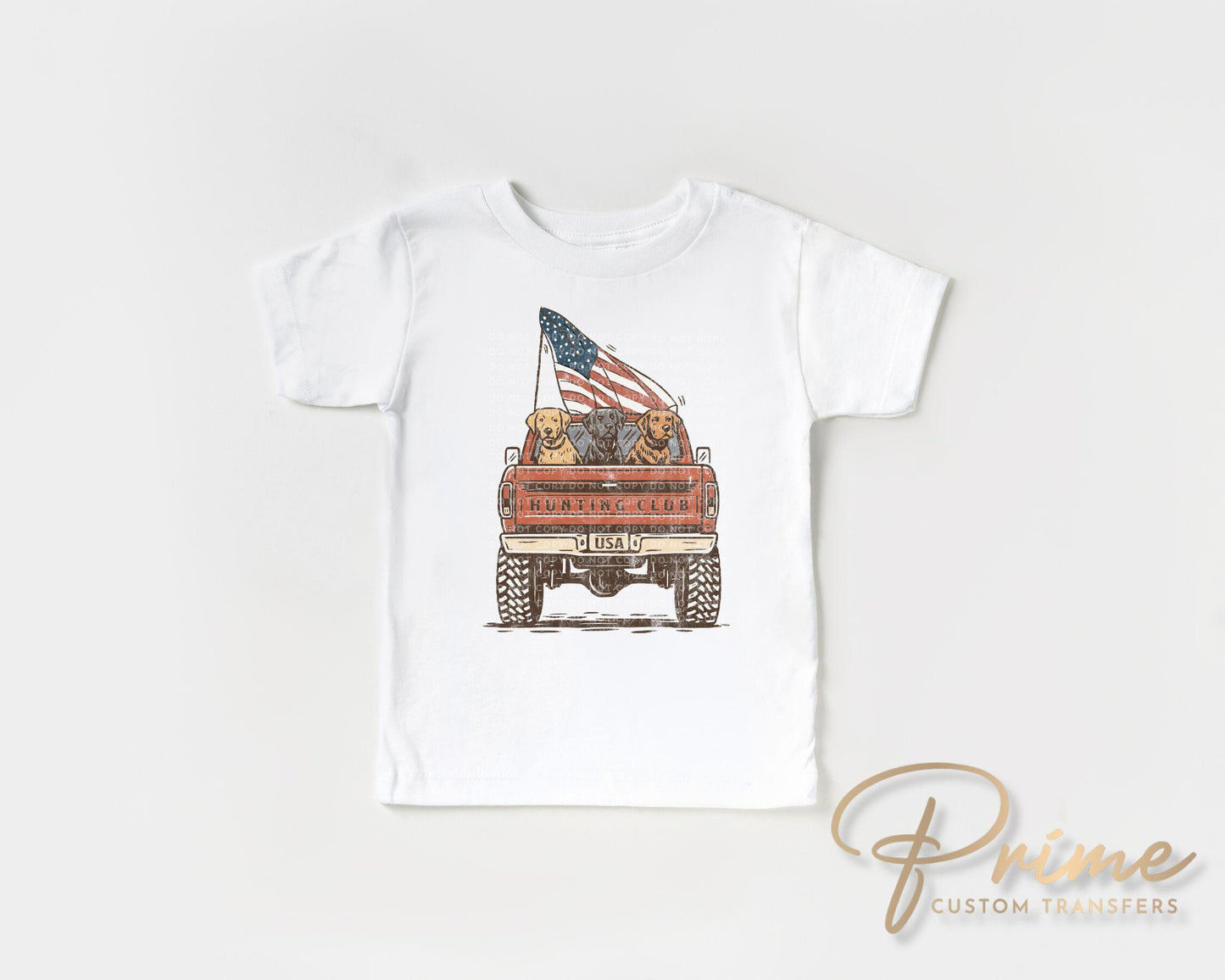 4th of July DTF Transfers, Ready to Press, T-shirt Transfers, Sublimation, Direct to Film, Pet Lover, Dogs, Patriotic Hunting Dog Truck