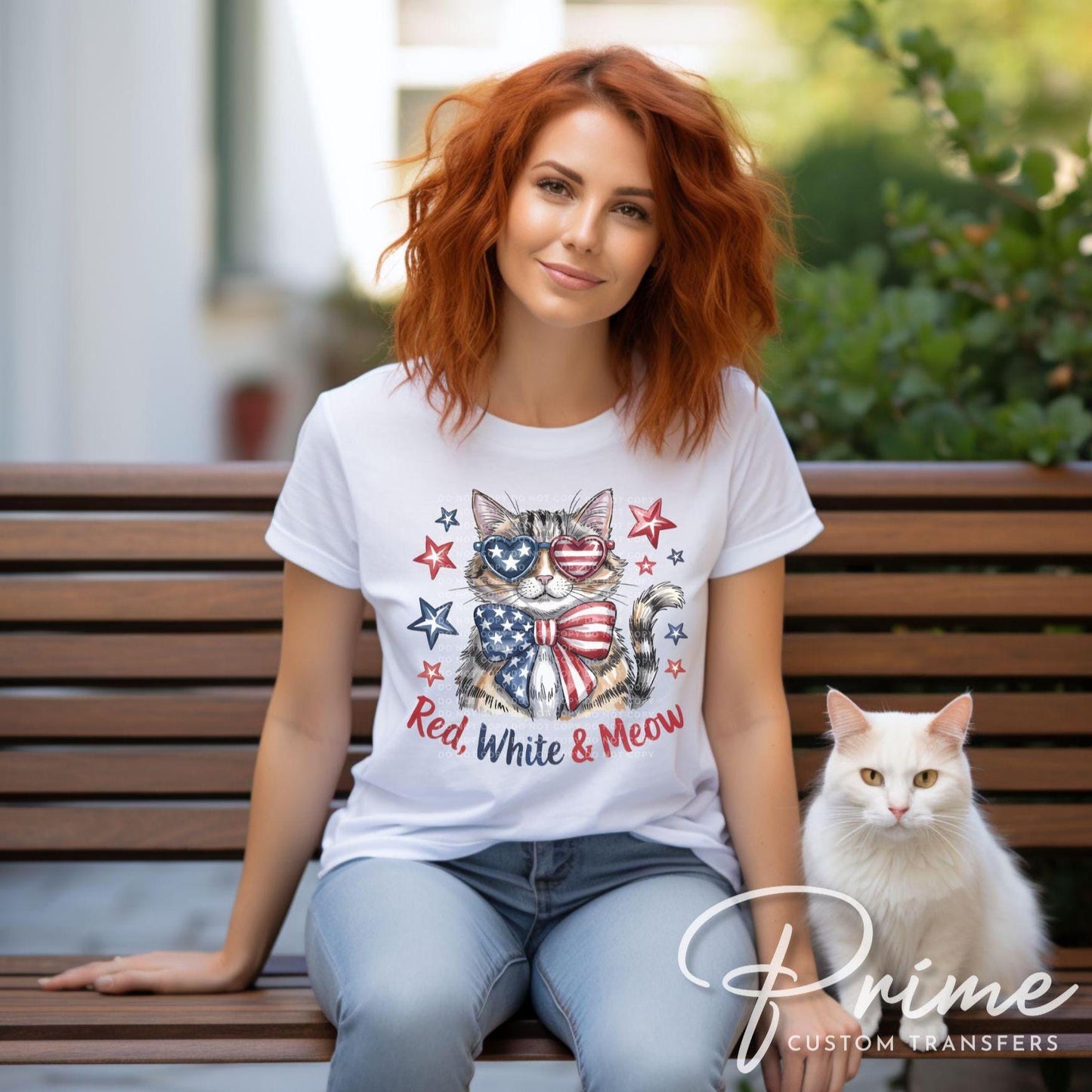 4th of July DTF Transfer, Ready to Press, T-shirt Transfer, Sublimation, Direct to Film, Pet Lover, Patriotic Cat, Coquette America Flag Cat